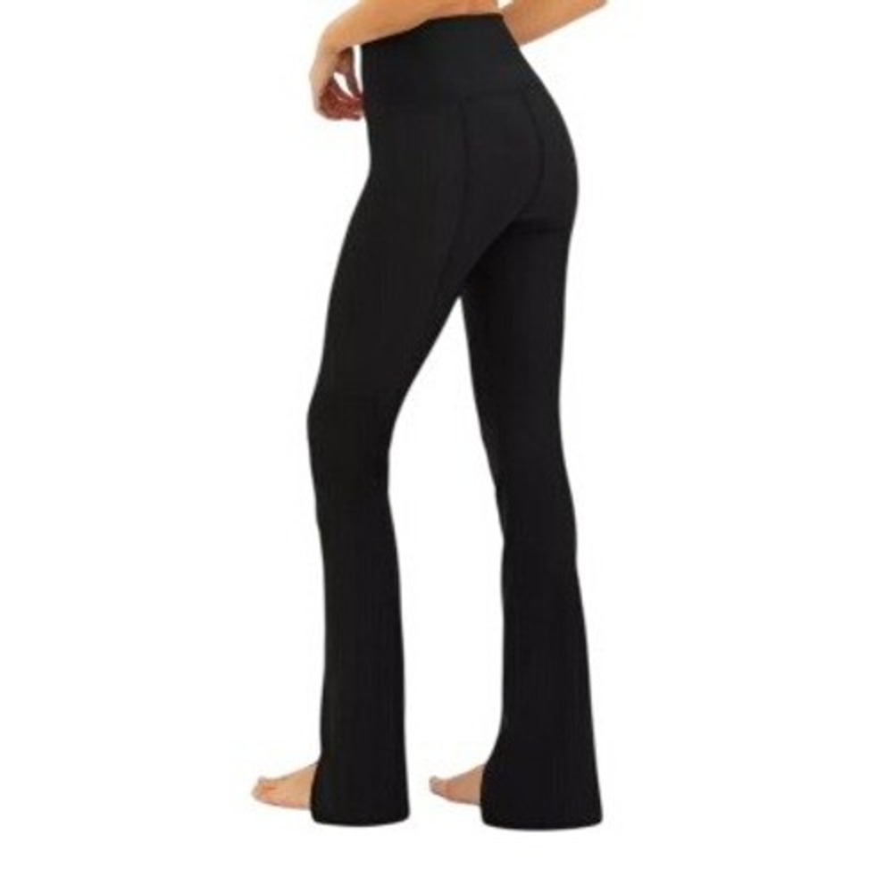 Beach Riot Womens S Black Alani Ribbed Flare Leggings Slit Hem - Picture 2 of 12